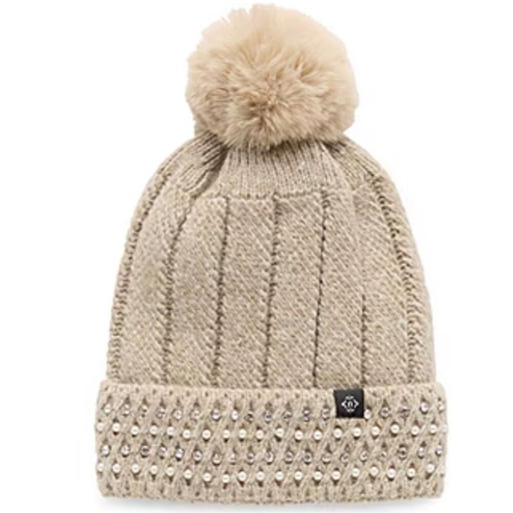 NWT Nanette Lepore Taupe Rhinestone Beanie